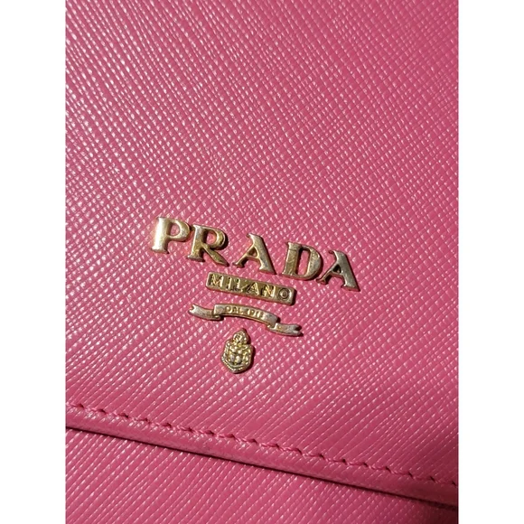 PRADASaffiano Lux Metal Flap Wallet with Strap Peonia Geranio - Picture 5 of 16